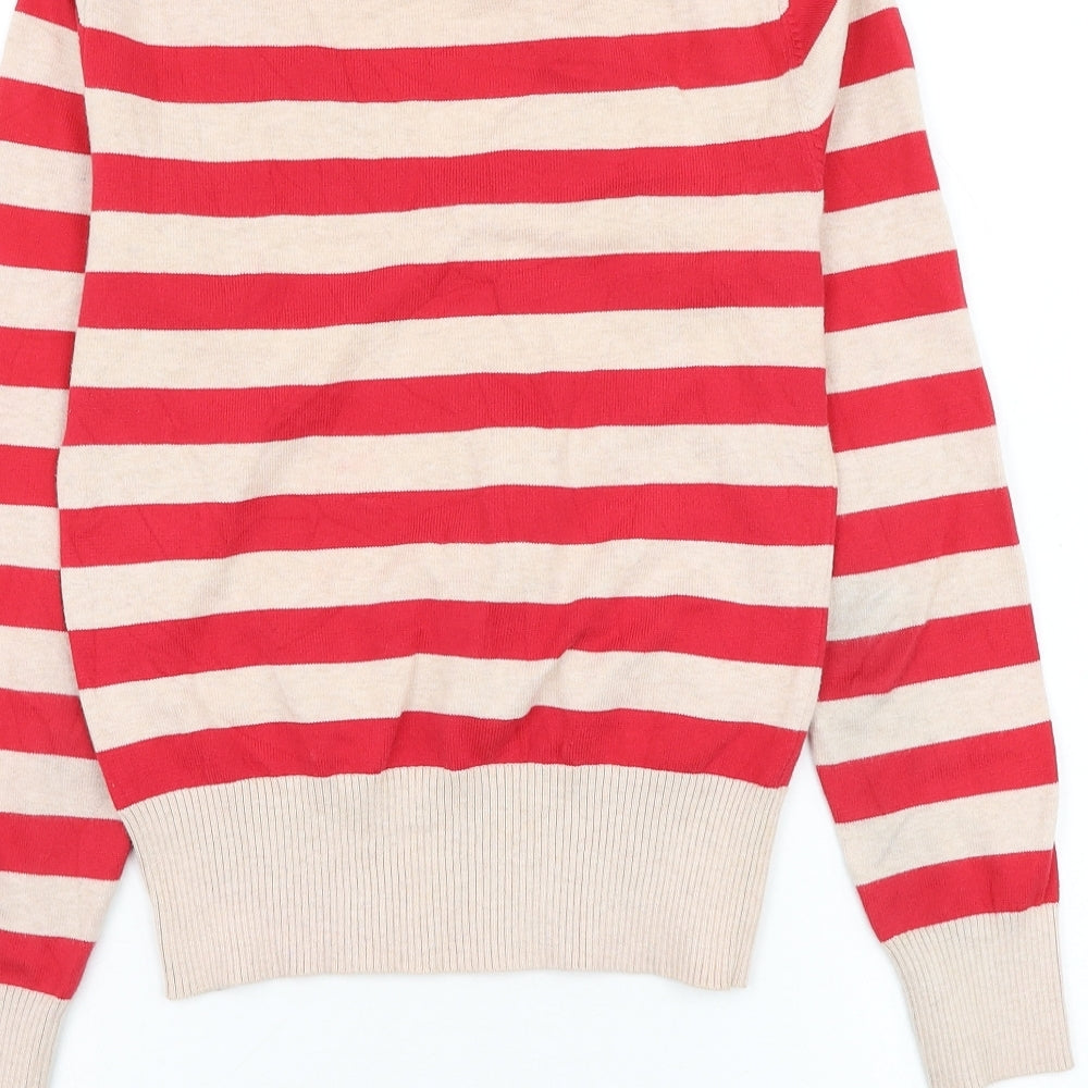 George Girls Red V-Neck Striped Cotton Pullover Jumper Size 14-15 Years Pullover