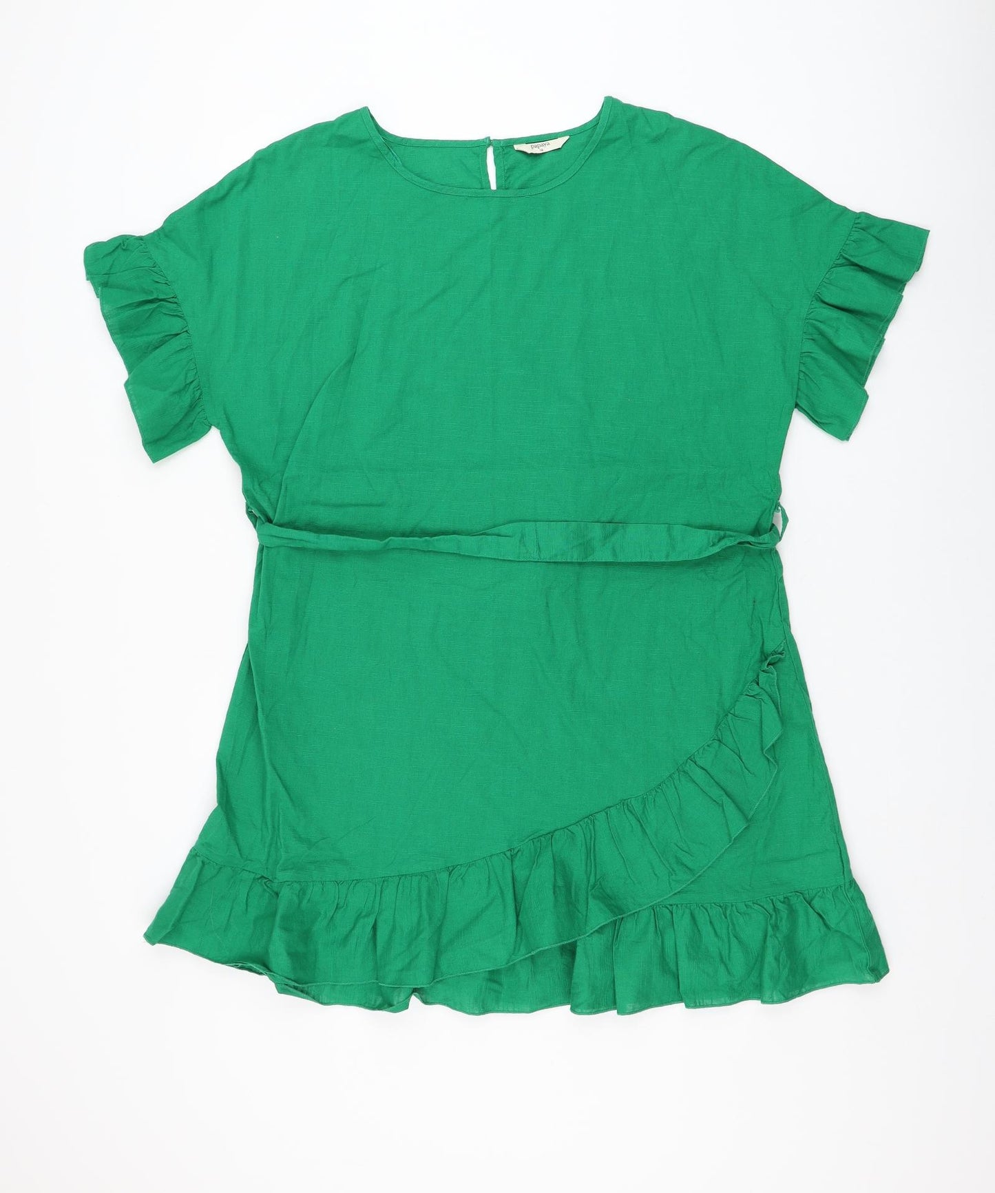 Papaya Womens Green Cotton Shift Size 14 Round Neck Button