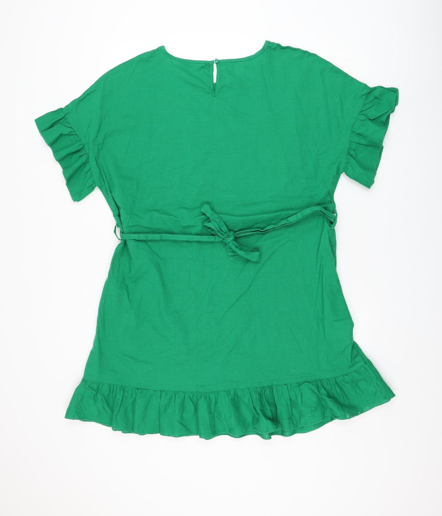 Papaya Womens Green Cotton Shift Size 14 Round Neck Button