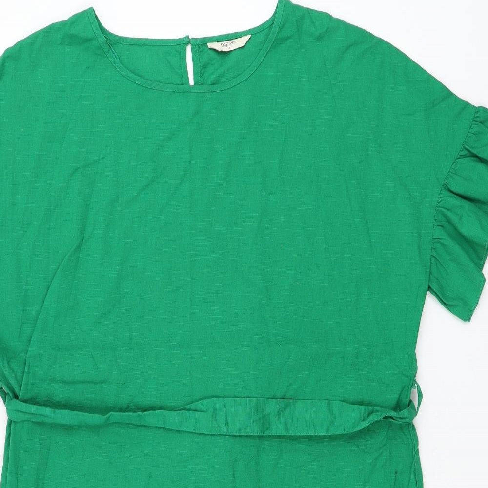 Papaya Womens Green Cotton Shift Size 14 Round Neck Button
