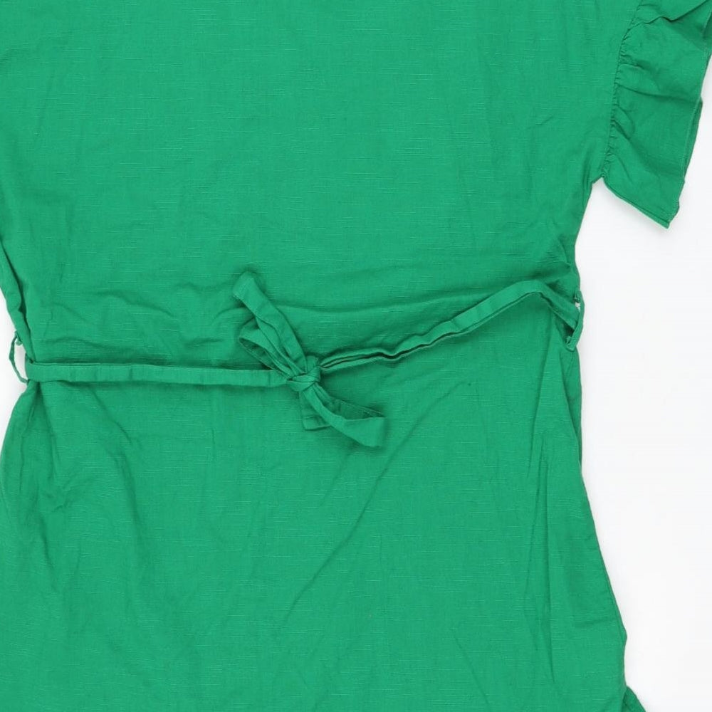 Papaya Womens Green Cotton Shift Size 14 Round Neck Button