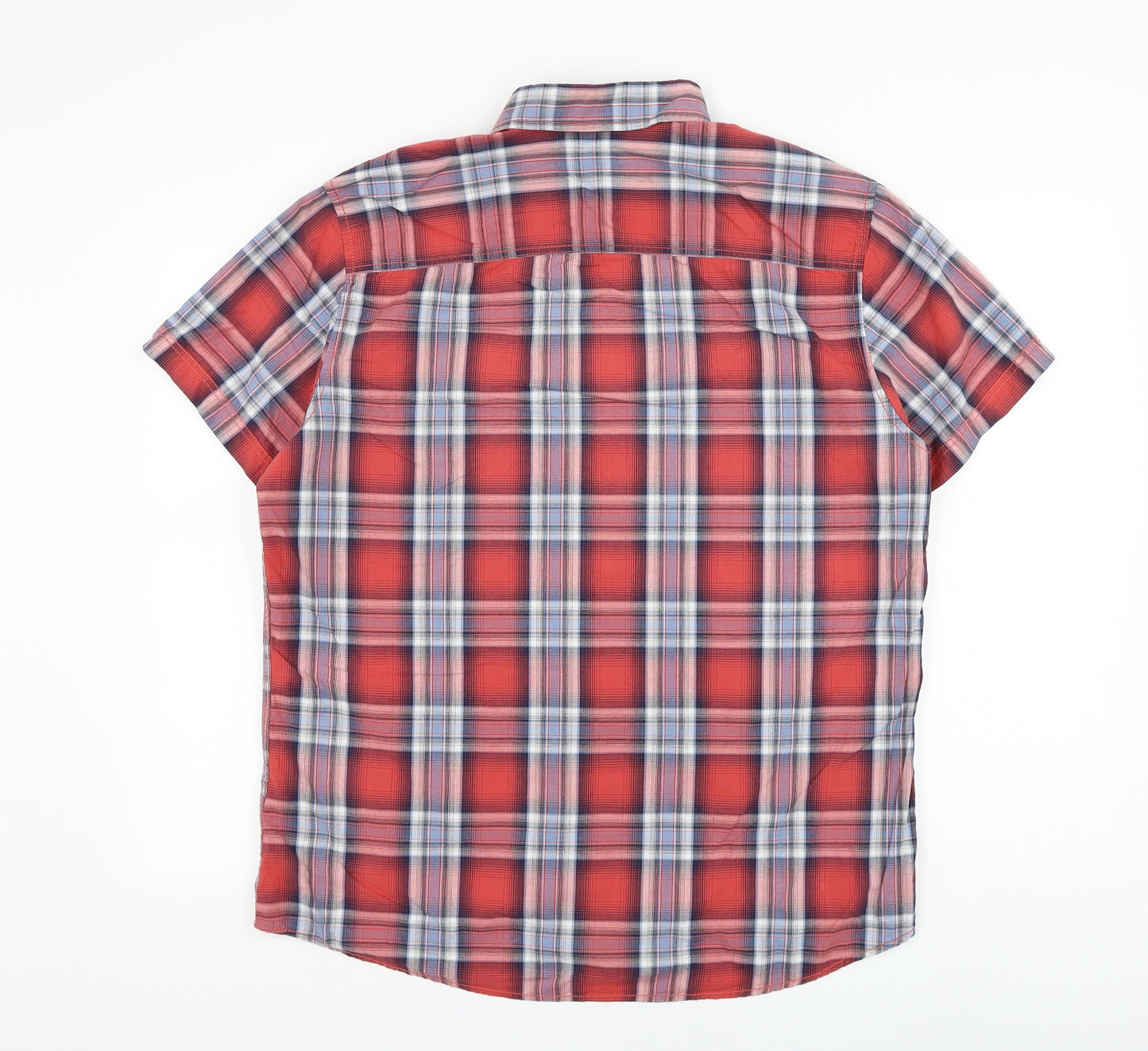 F&F Mens Red Check Cotton Button-Up Size L Collared Button