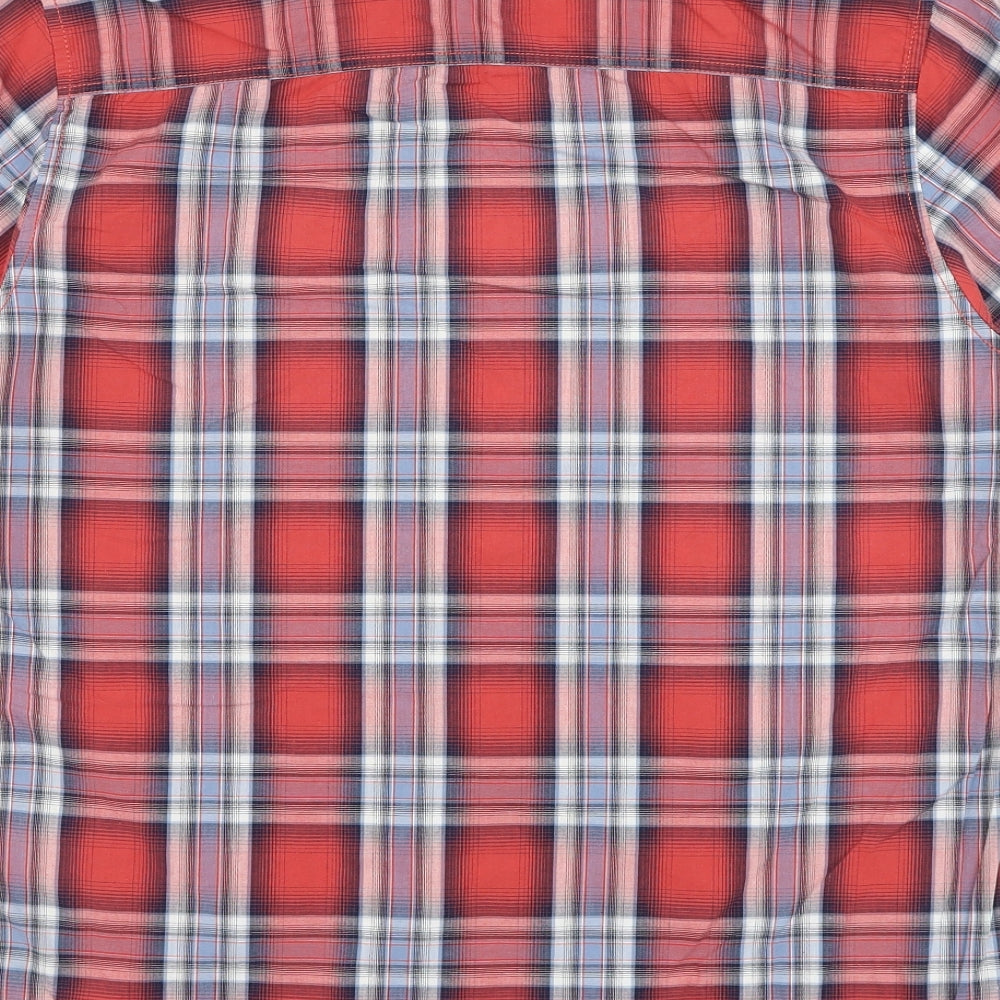 F&F Mens Red Check Cotton Button-Up Size L Collared Button