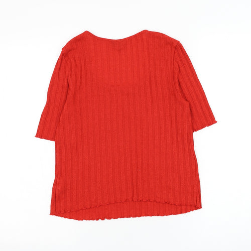 Topshop Womens Red Striped Polyester Basic T-Shirt Size 12 Scoop Neck - Lettuce Hem