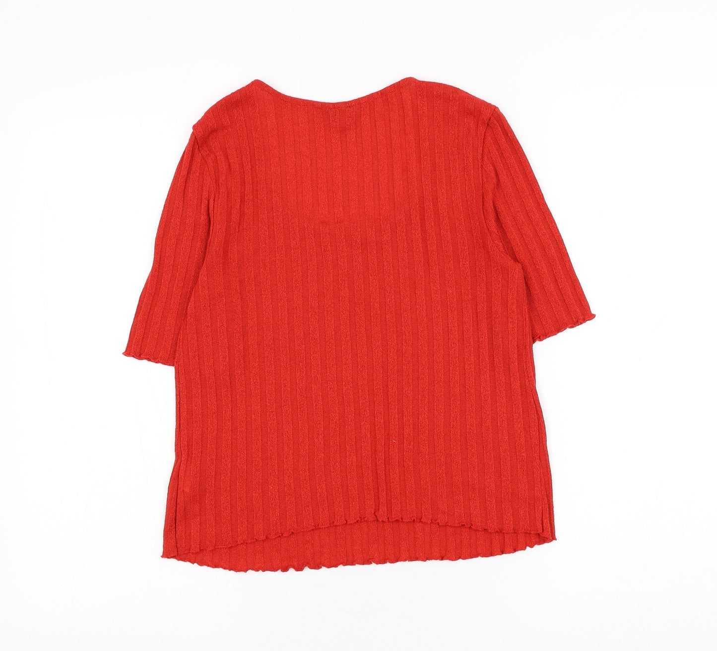 Topshop Womens Red Striped Polyester Basic T-Shirt Size 12 Scoop Neck - Lettuce Hem