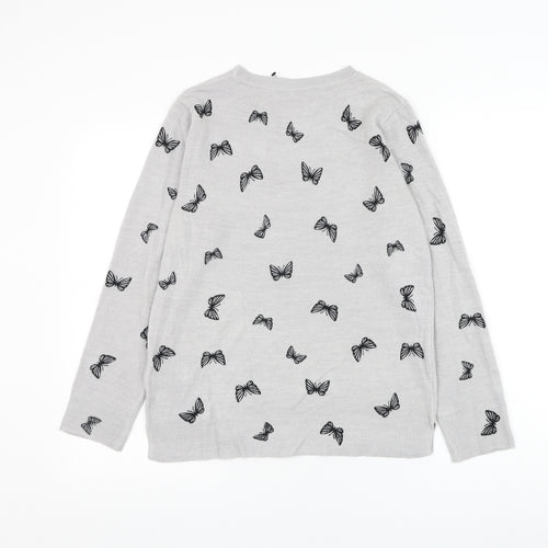 Marks and Spencer Womens Grey Round Neck Geometric Acrylic Pullover Jumper Size 12 - Butterfly