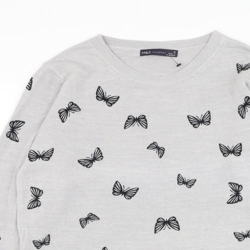 Marks and Spencer Womens Grey Round Neck Geometric Acrylic Pullover Jumper Size 12 - Butterfly