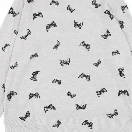 Marks and Spencer Womens Grey Round Neck Geometric Acrylic Pullover Jumper Size 12 - Butterfly