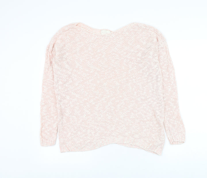 New Look Womens Pink Round Neck Cotton Pullover Jumper Size S