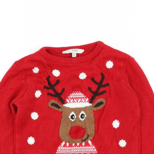 Peacocks Boys Red Round Neck Acrylic Pullover Jumper Size 6-7 Years Pullover - Reindeer Christmas Jumper