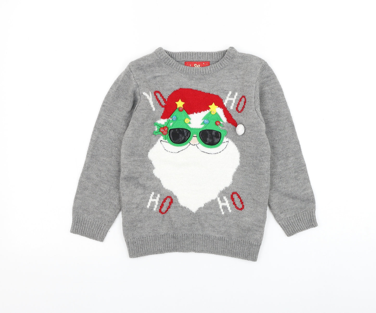 Primark Boys Grey Round Neck Acrylic Pullover Jumper Size 5-6 Years Pullover - Christmas Santa