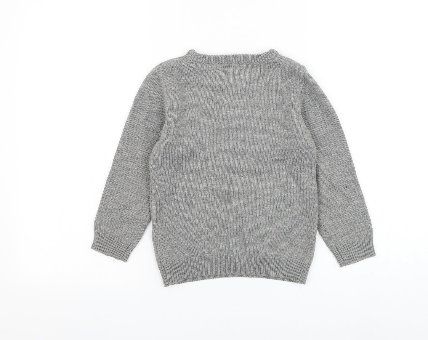 Primark Boys Grey Round Neck Acrylic Pullover Jumper Size 5-6 Years Pullover - Christmas Santa
