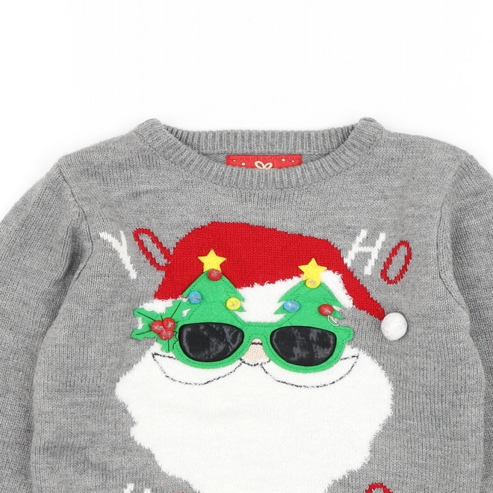 Primark Boys Grey Round Neck Acrylic Pullover Jumper Size 5-6 Years Pullover - Christmas Santa