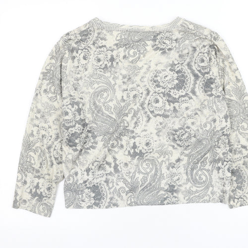 AMARANTO Womens Grey V-Neck Paisley Polyester Cardigan Jumper Size 16