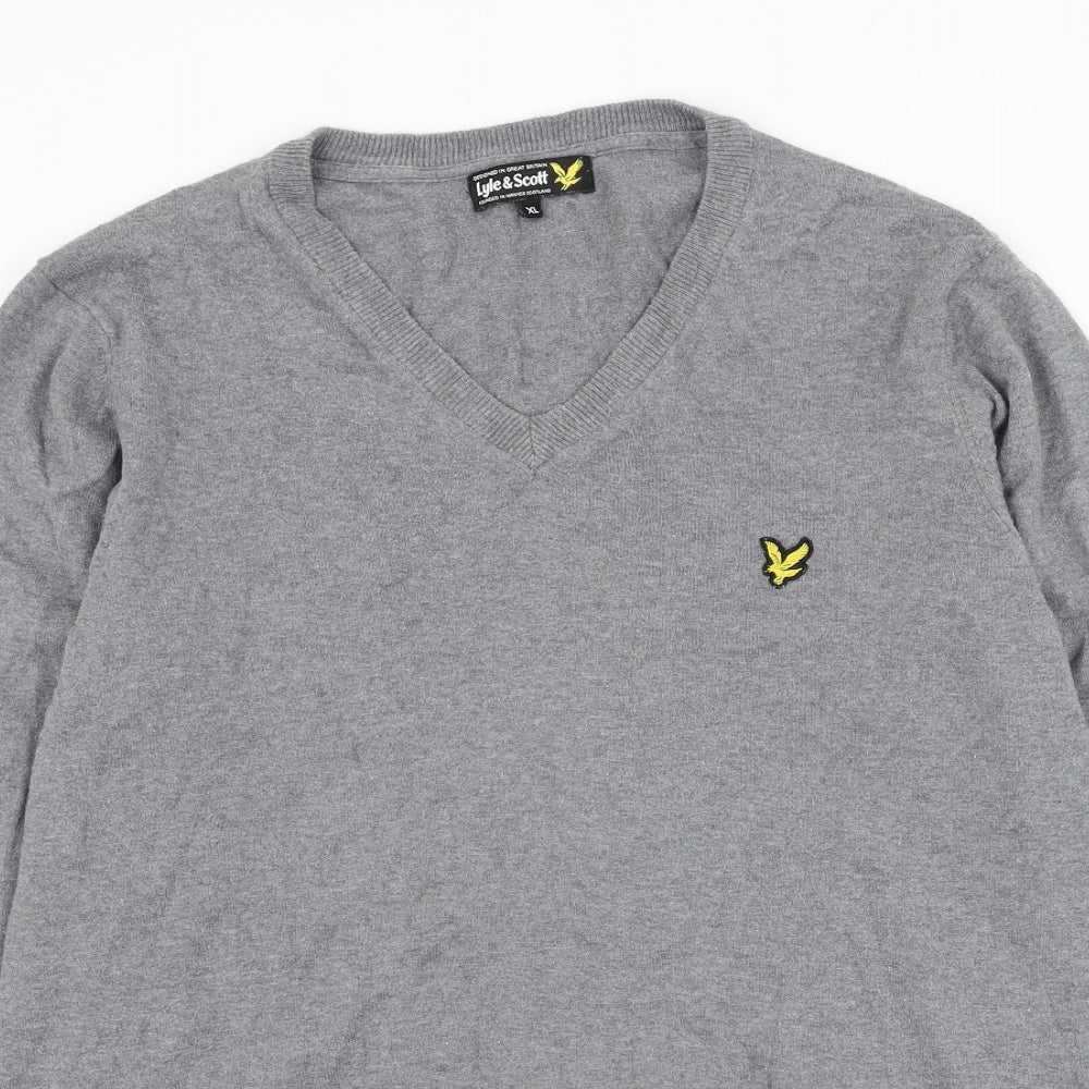 Lyle & Scott Mens Grey V-Neck Cotton Pullover Jumper Size XL