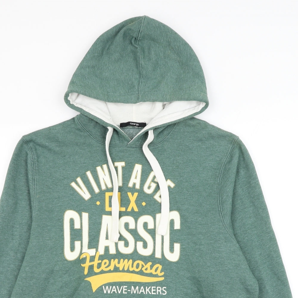 Primark Mens Green Polyester Pullover Hoodie Size M - Vintage