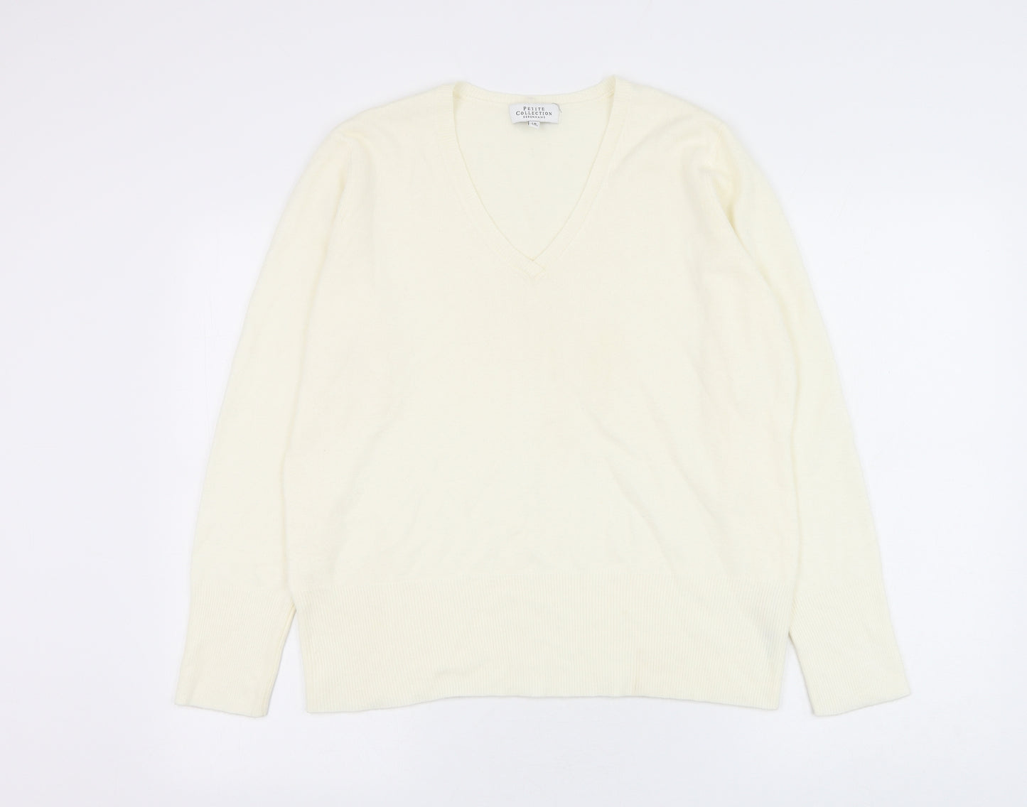 Debenhams Womens White V-Neck Acrylic Pullover Jumper Size 12