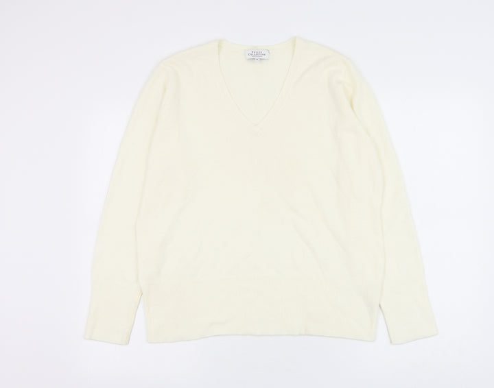 Debenhams Womens White V-Neck Acrylic Pullover Jumper Size 12