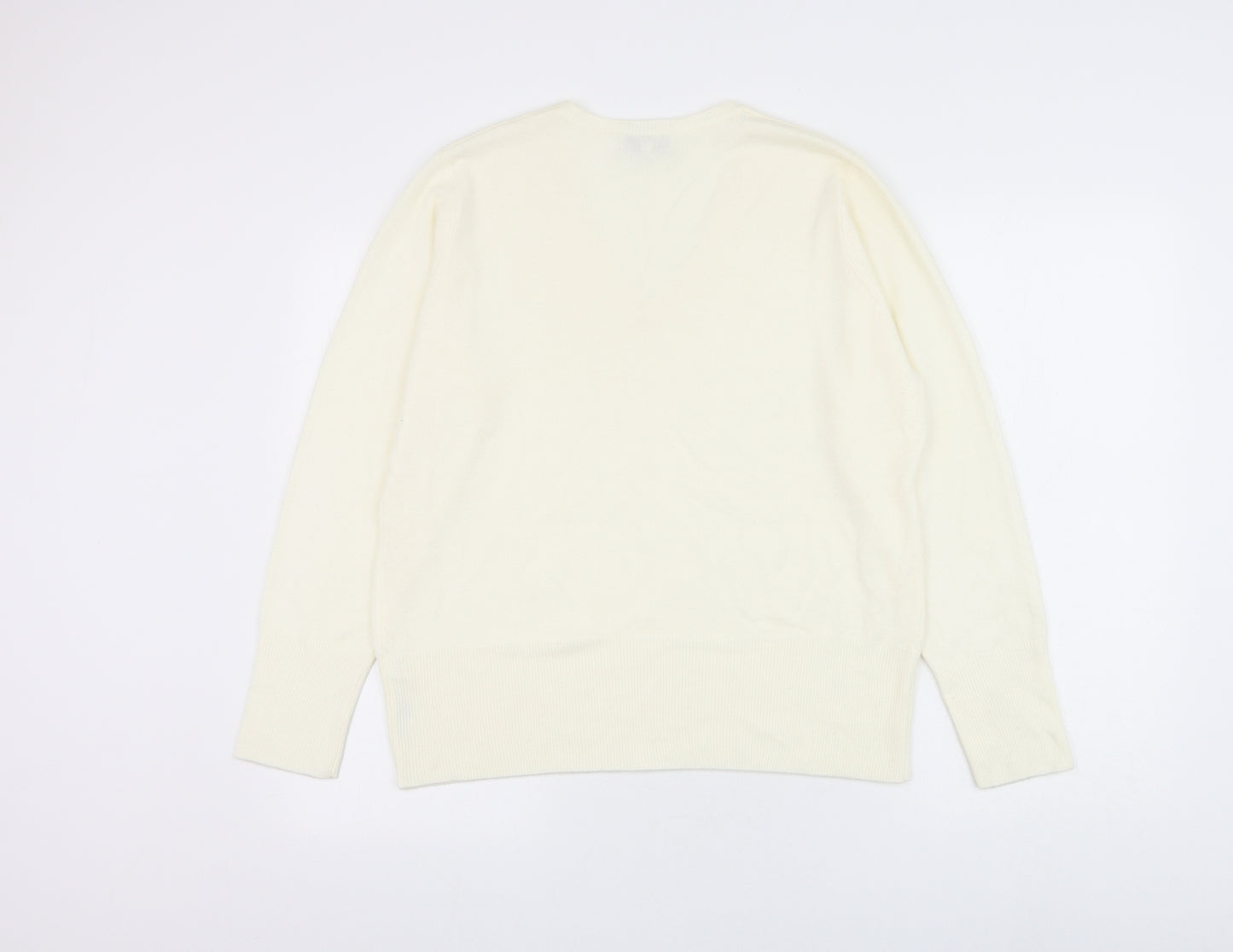 Debenhams Womens White V-Neck Acrylic Pullover Jumper Size 12