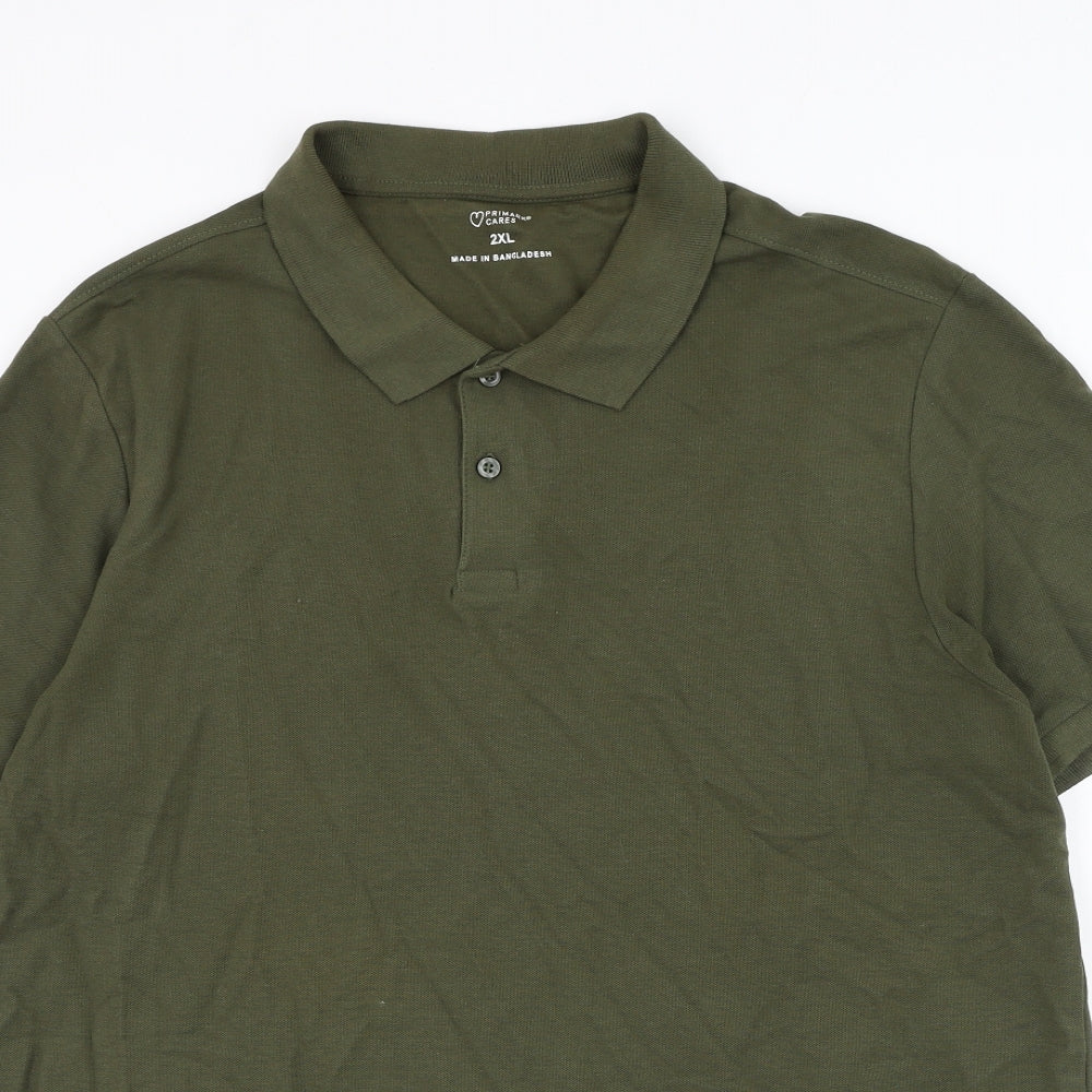 Primark Mens Green Cotton Polo Size 2XL Collared Pullover