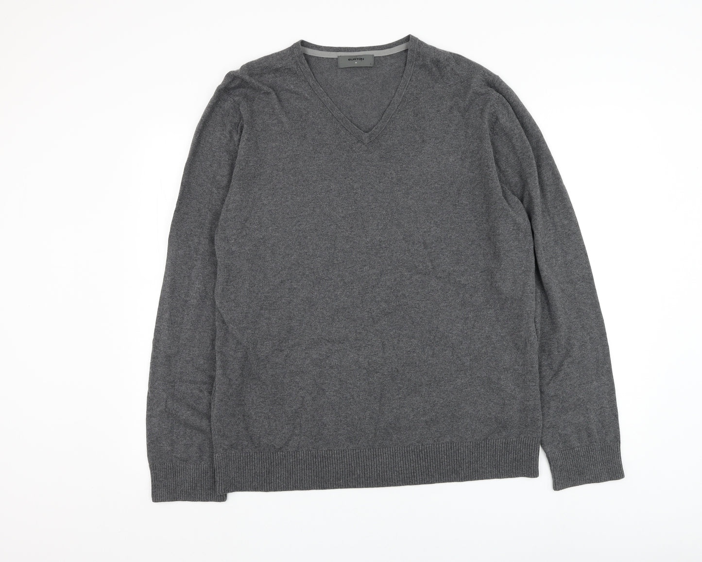 Burton Mens Grey V-Neck Cotton Pullover Jumper Size XL
