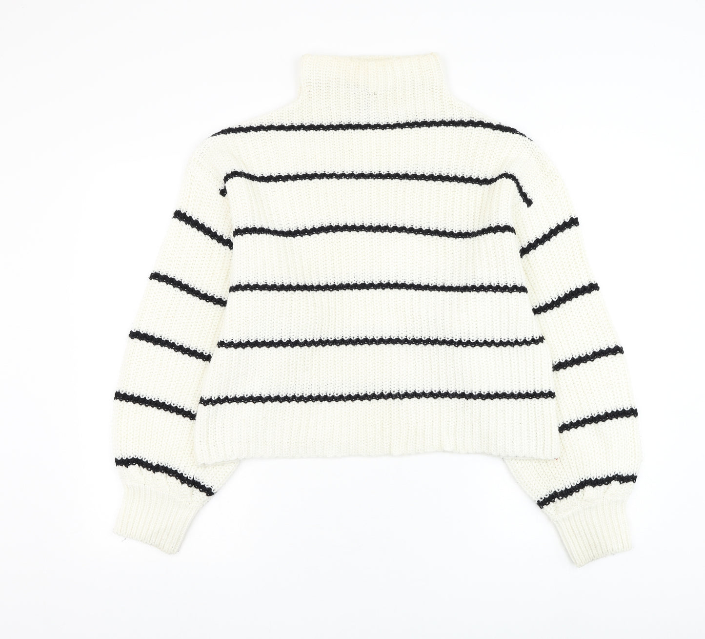 New Look Womens White Mock Neck Striped Acrylic Pullover Jumper Size M