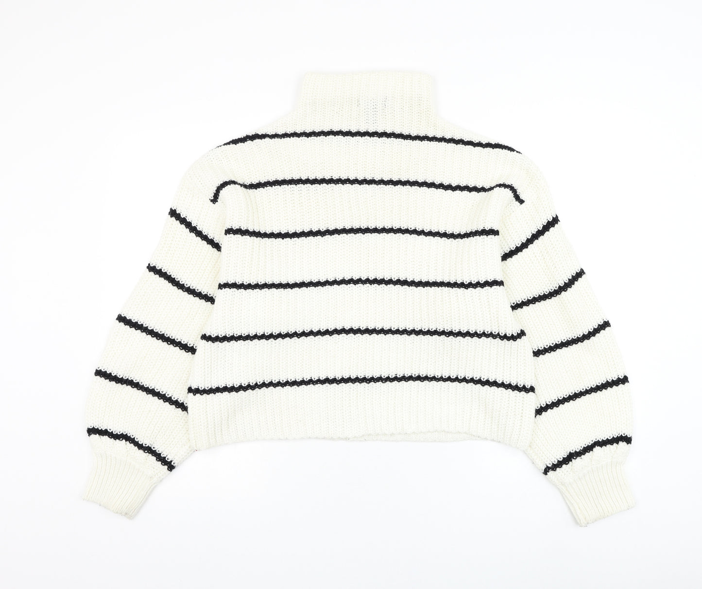 New Look Womens White Mock Neck Striped Acrylic Pullover Jumper Size M