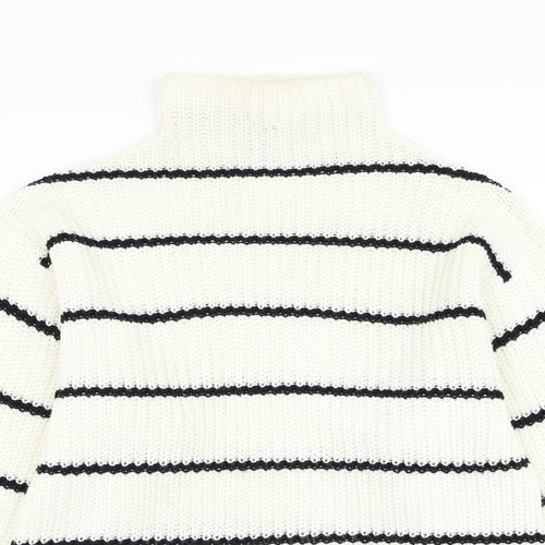 New Look Womens White Mock Neck Striped Acrylic Pullover Jumper Size M