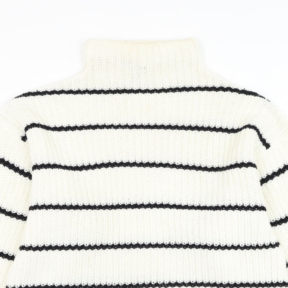 New Look Womens White Mock Neck Striped Acrylic Pullover Jumper Size M