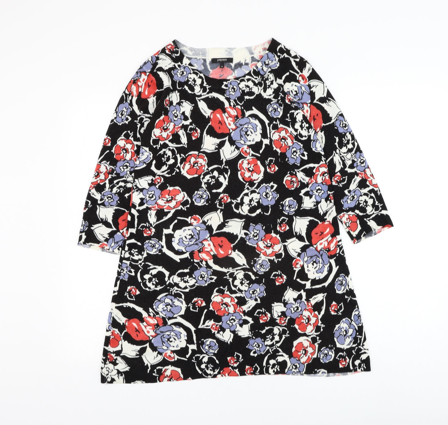 Papaya Womens Black Round Neck Floral Acrylic Pullover Jumper Size 12