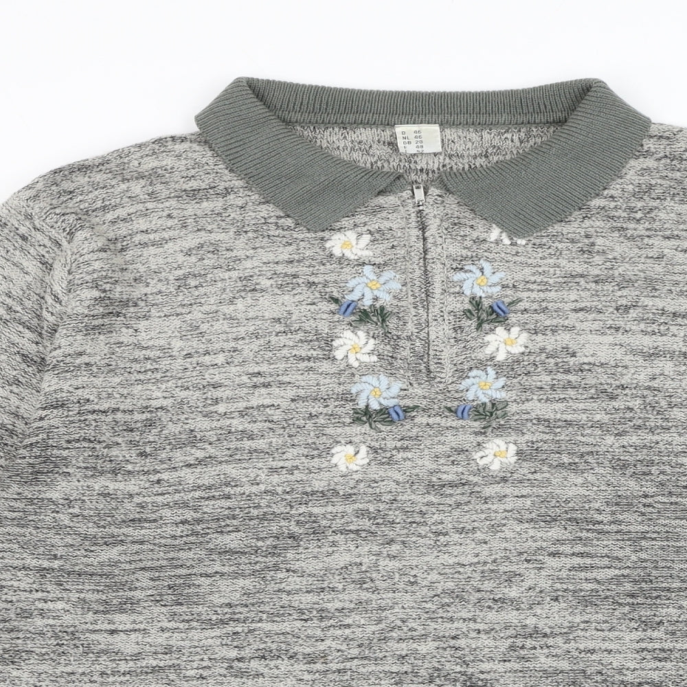 Preworn Womens Grey Collared Acrylic Pullover Jumper Size 20 - Flower