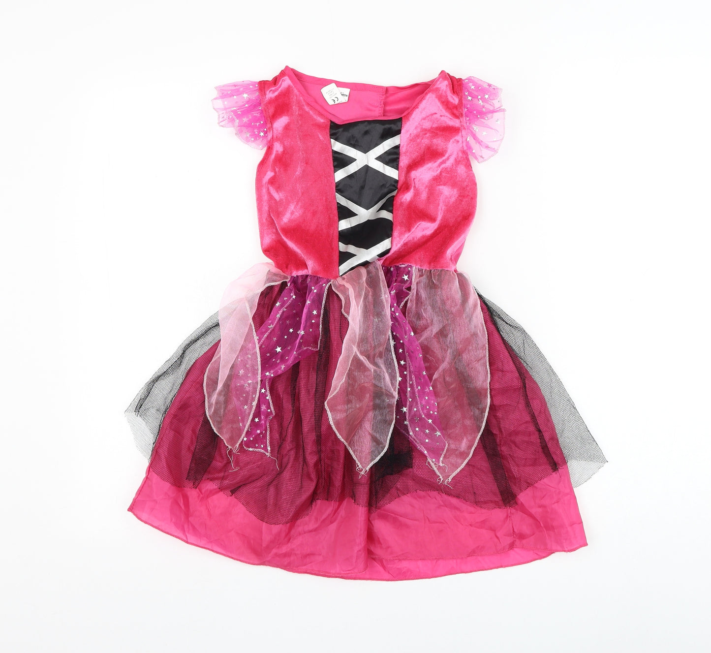 Preworn Girls Pink Polyester Tutu Dress Size 5-6 Years Round Neck Hook & Loop - Fairy Halloween Costume
