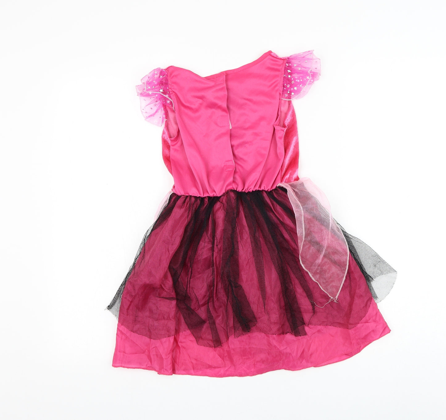 Preworn Girls Pink Polyester Tutu Dress Size 5-6 Years Round Neck Hook & Loop - Fairy Halloween Costume
