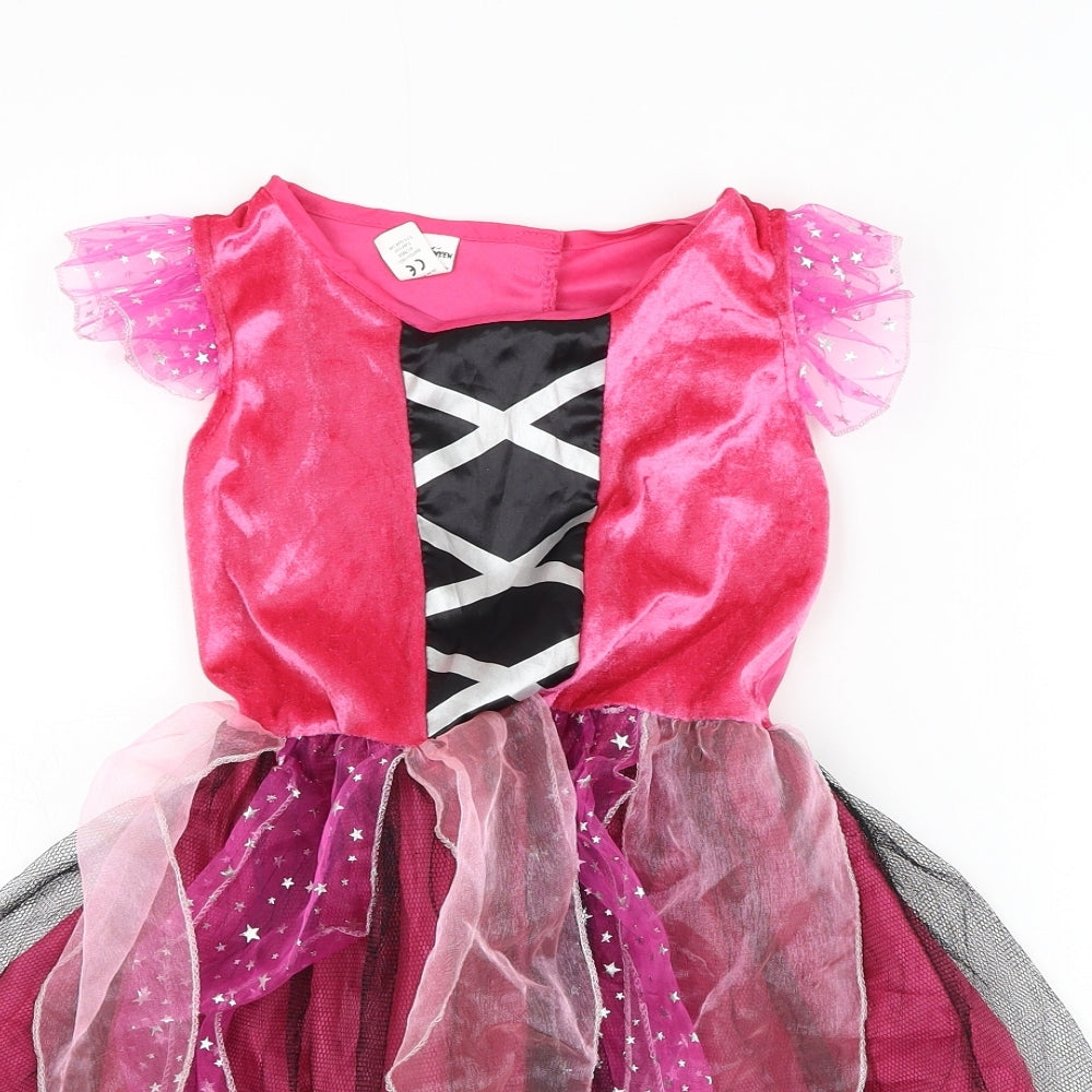 Preworn Girls Pink Polyester Tutu Dress Size 5-6 Years Round Neck Hook & Loop - Fairy Halloween Costume