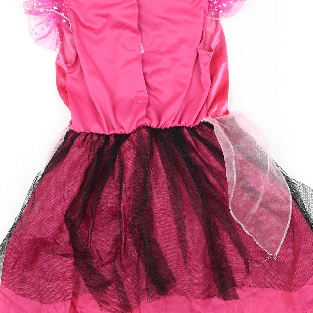 Preworn Girls Pink Polyester Tutu Dress Size 5-6 Years Round Neck Hook & Loop - Fairy Halloween Costume