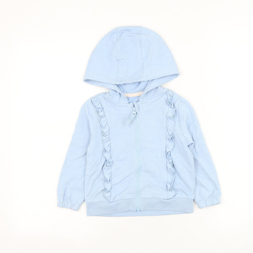 Marks and Spencer Girls Blue Cotton Full Zip Hoodie Size 2-3 Years Zip