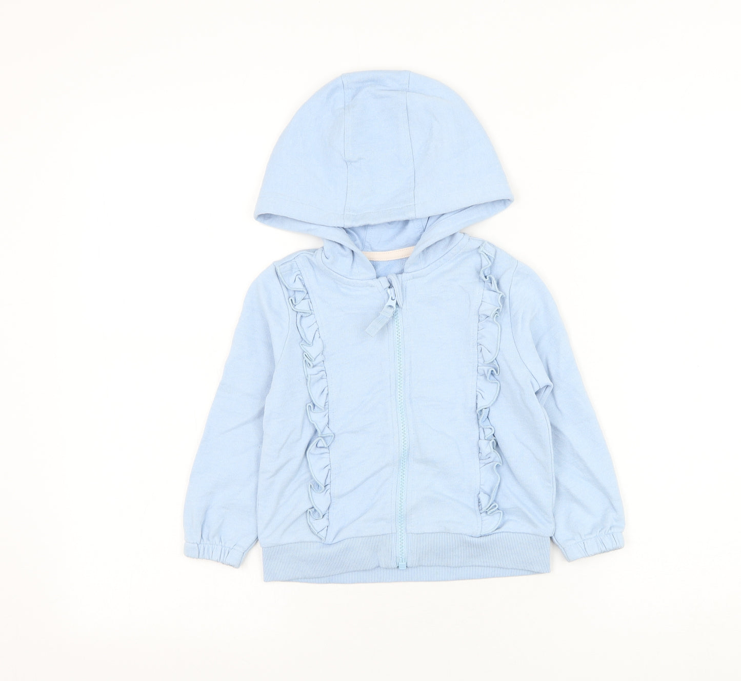 Marks and Spencer Girls Blue Cotton Full Zip Hoodie Size 2-3 Years Zip