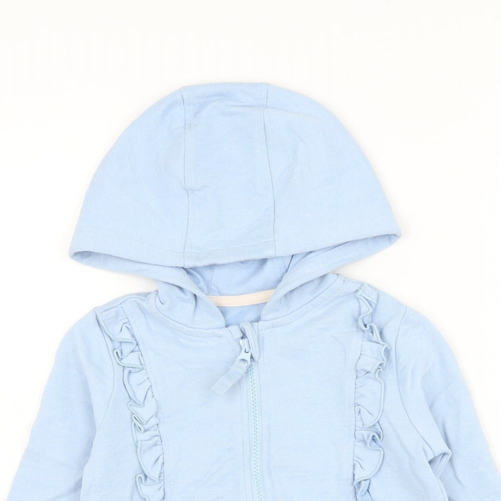 Marks and Spencer Girls Blue Cotton Full Zip Hoodie Size 2-3 Years Zip