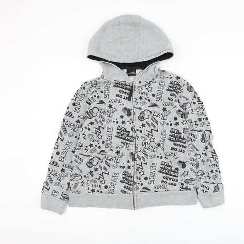 NEXT Boys Grey Geometric Cotton Full Zip Hoodie Size 10 Years Zip - Skate