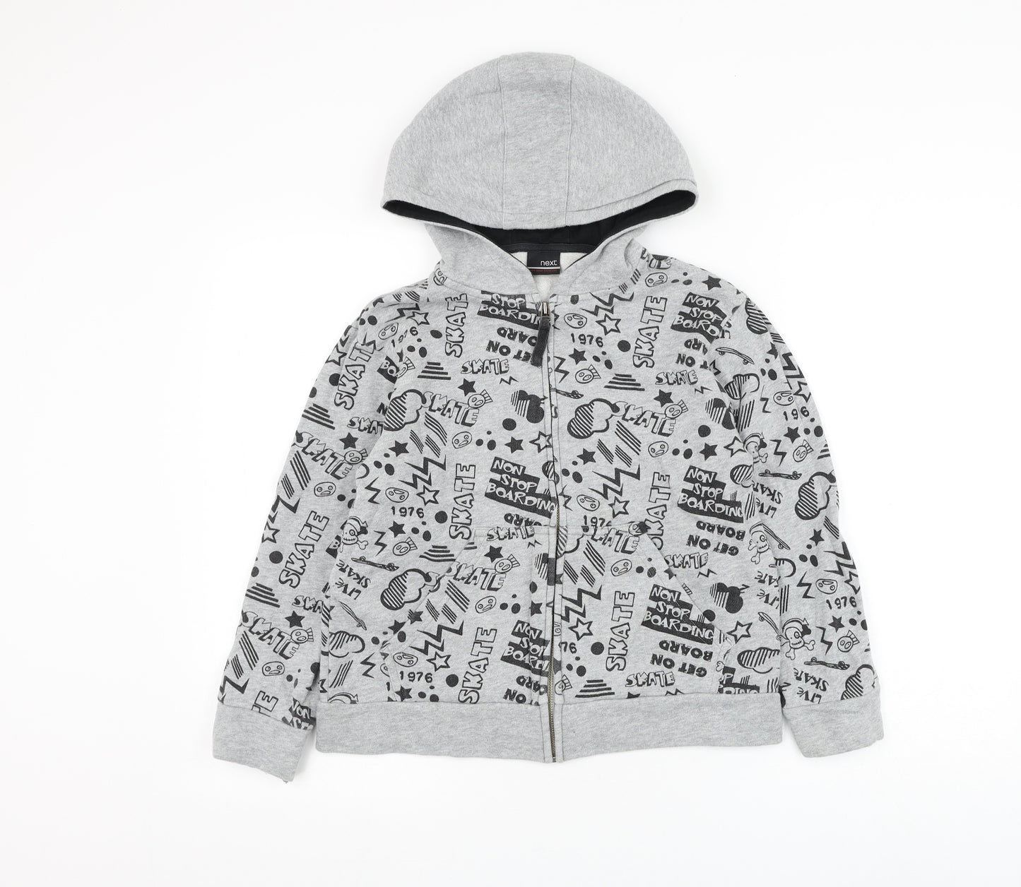 NEXT Boys Grey Geometric Cotton Full Zip Hoodie Size 10 Years Zip - Skate
