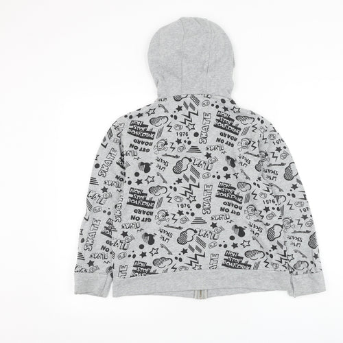 NEXT Boys Grey Geometric Cotton Full Zip Hoodie Size 10 Years Zip - Skate