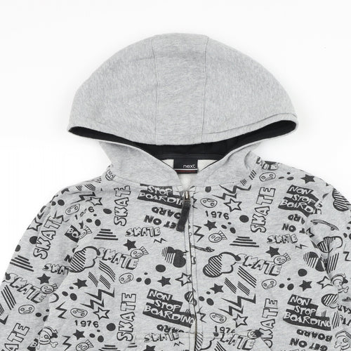 NEXT Boys Grey Geometric Cotton Full Zip Hoodie Size 10 Years Zip - Skate