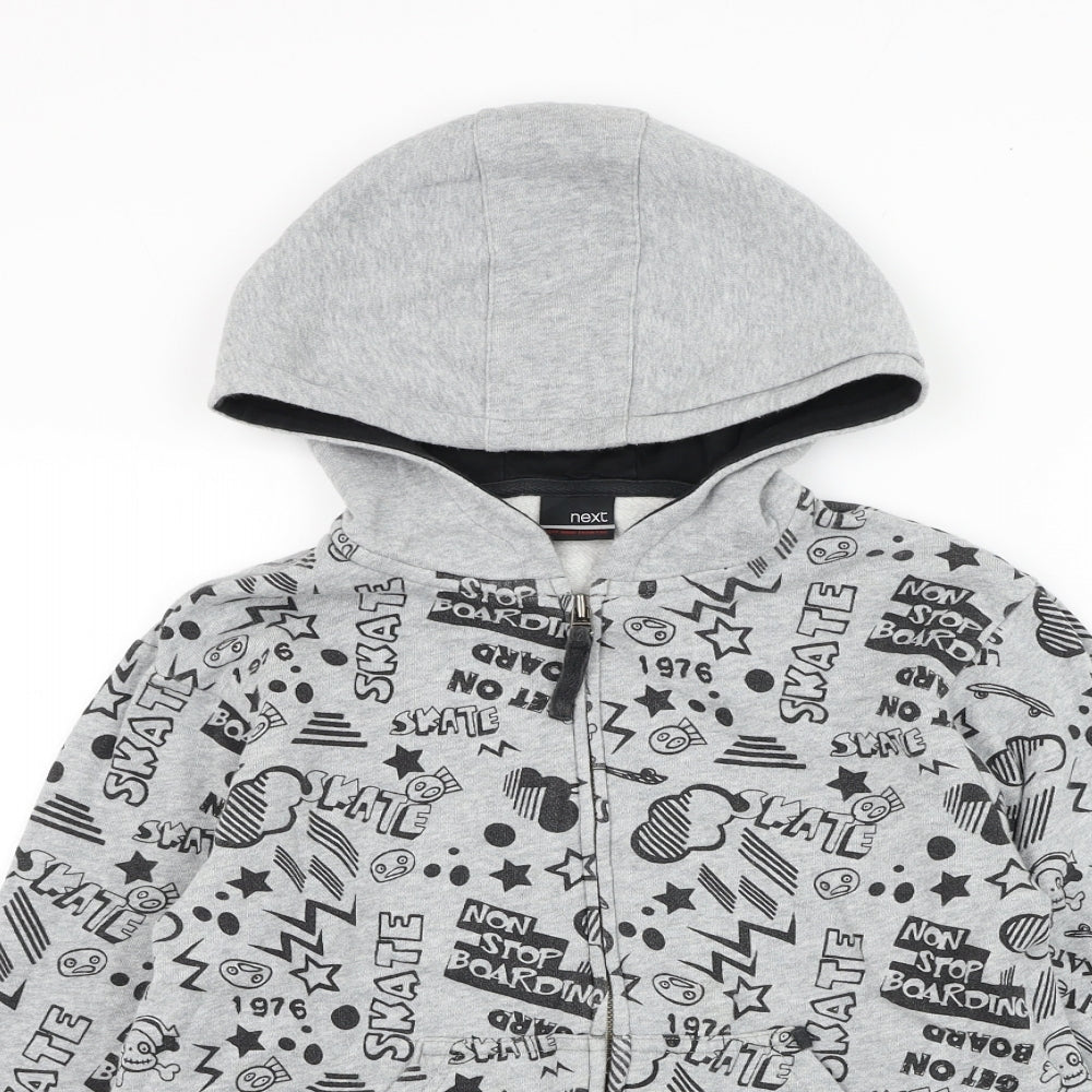 NEXT Boys Grey Geometric Cotton Full Zip Hoodie Size 10 Years Zip - Skate