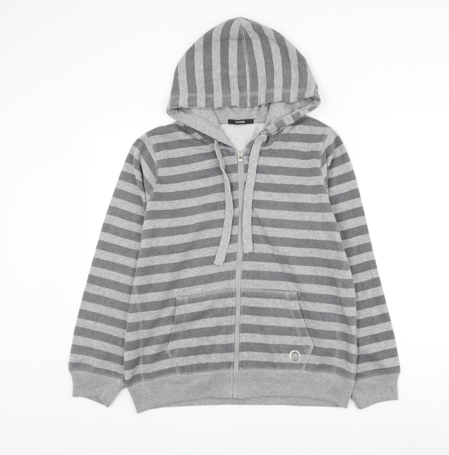George Womens Grey Striped Polyester Full Zip Hoodie Size 18 Zip