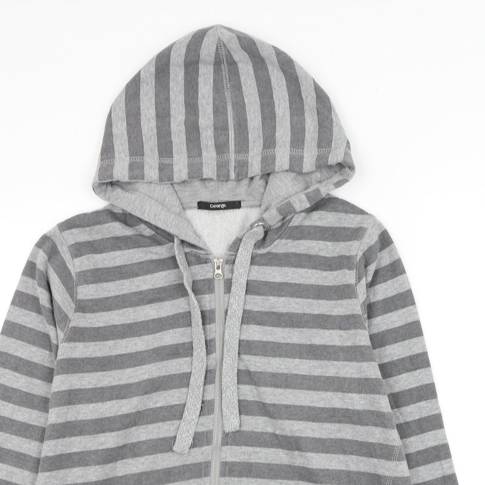 George Womens Grey Striped Polyester Full Zip Hoodie Size 18 Zip