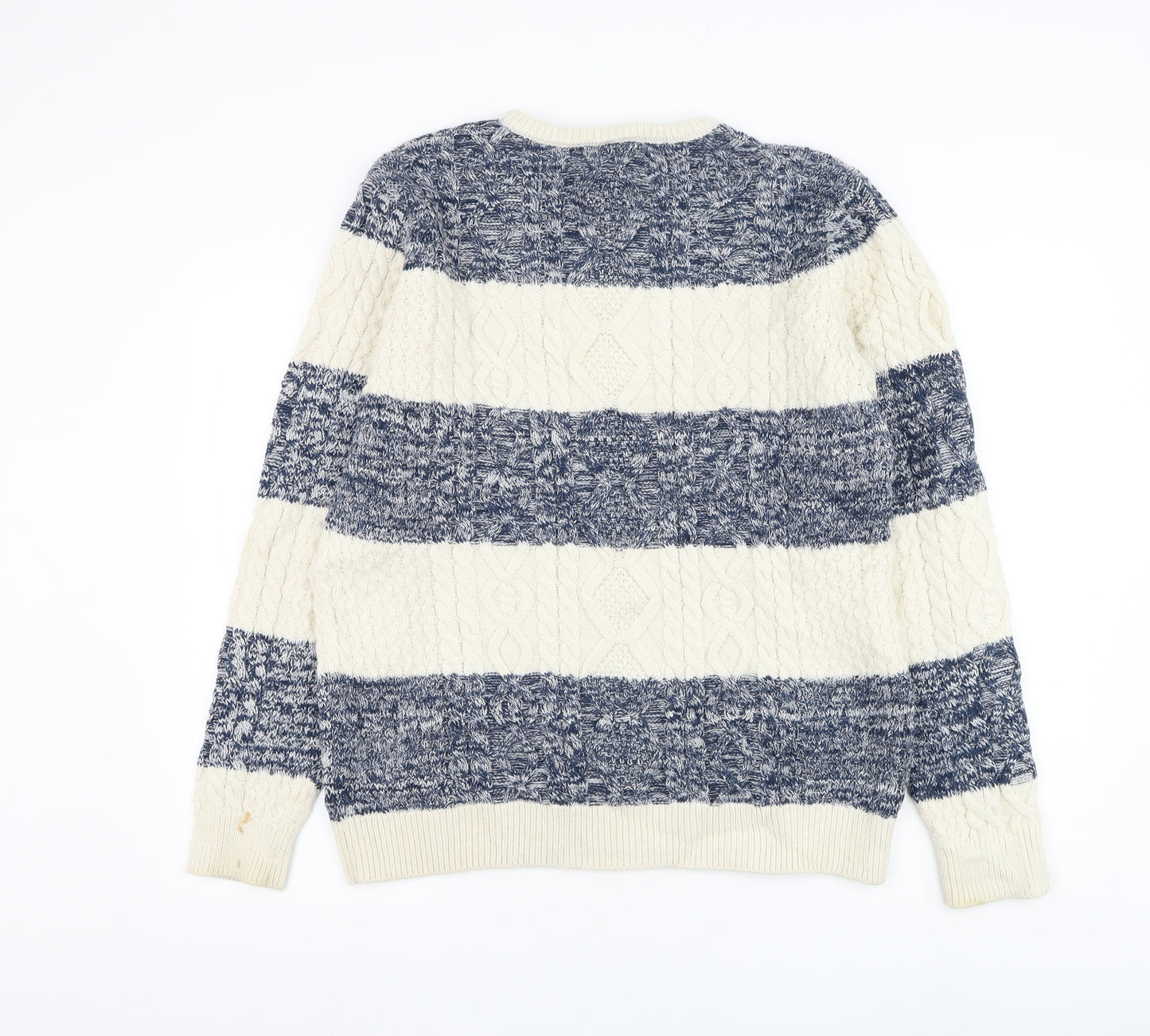 Cedar Wood State Mens Blue Round Neck Striped Acrylic Pullover Jumper Size S