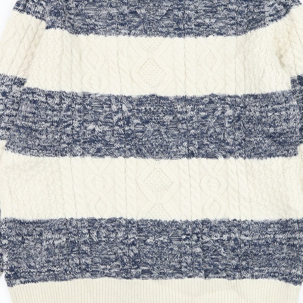Cedar Wood State Mens Blue Round Neck Striped Acrylic Pullover Jumper Size S