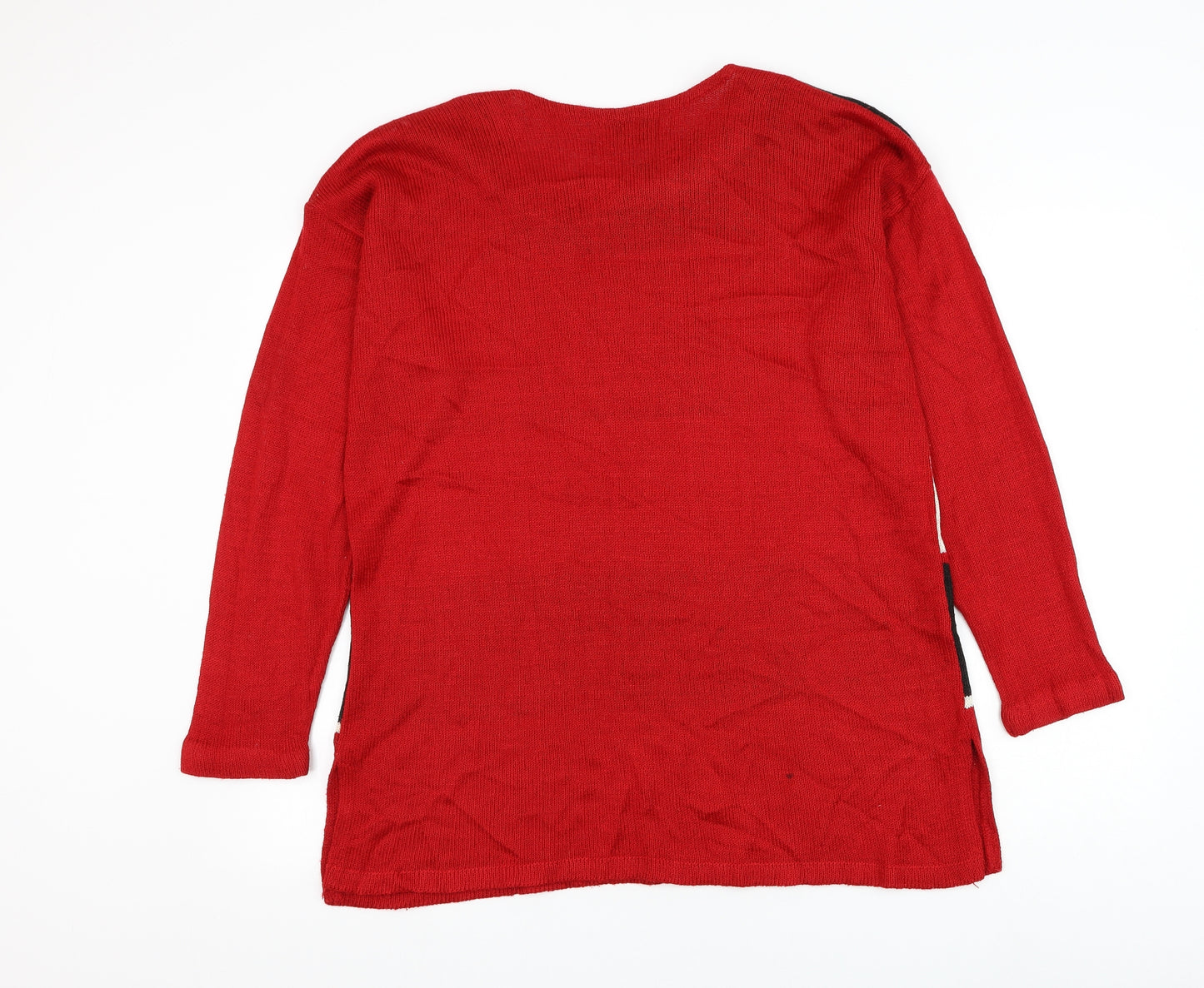 Natural In-Front Womens Red Round Neck Striped Acrylic Pullover Jumper Size L