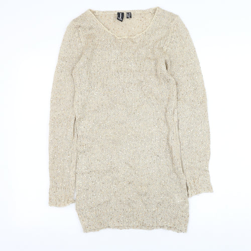 Izabel London Womens Gold Round Neck Acrylic Pullover Jumper Size 8