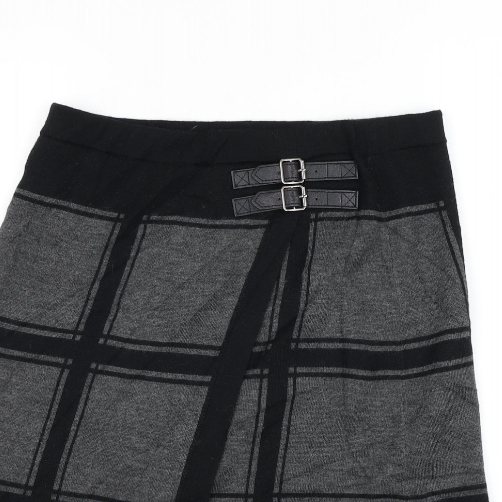 Phase Eight Womens Black Check Wool Wrap Skirt Size 12